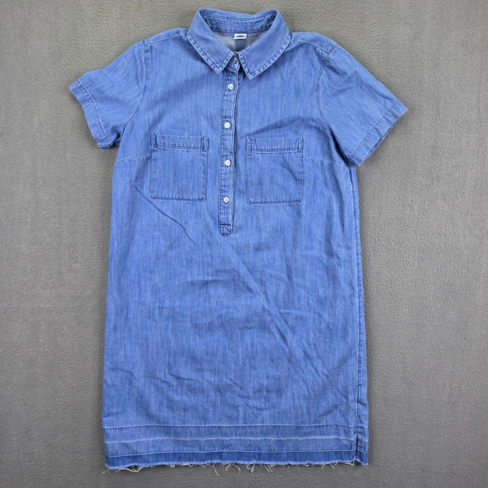 Old Navy Dress Chambray Shift Blue XS Short Sleeve Raw Hem Denim Mini Utility